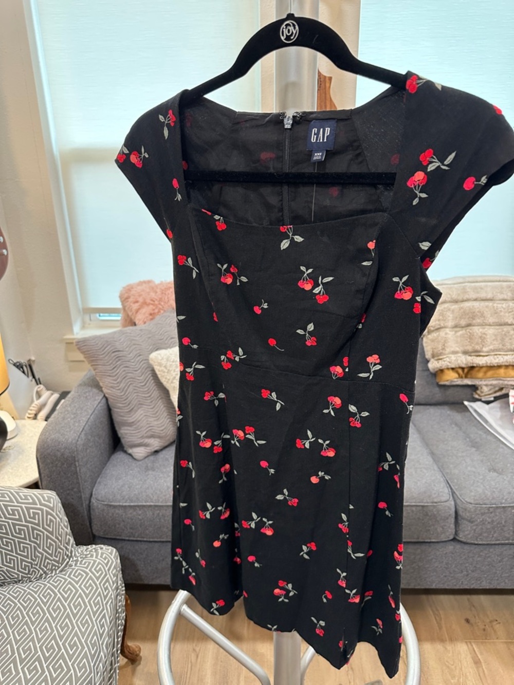 GAP Black Mini Dress with Red Cherry Print